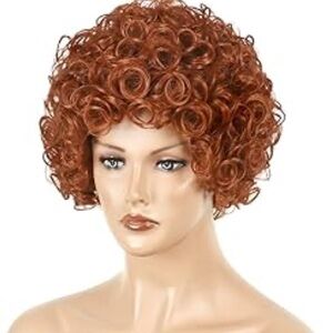 OUHENYUAN Orange red wig 10cm ladies housewife lady dress up wig headpiece